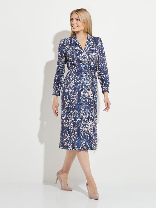 Robe mi longue col tailleur double boutonnage - Kiabi