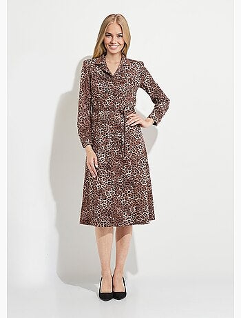 Robe mi longue col tailleur imprimé léopard - Afibel