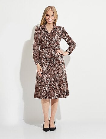 Robe mi longue col tailleur imprimé léopard