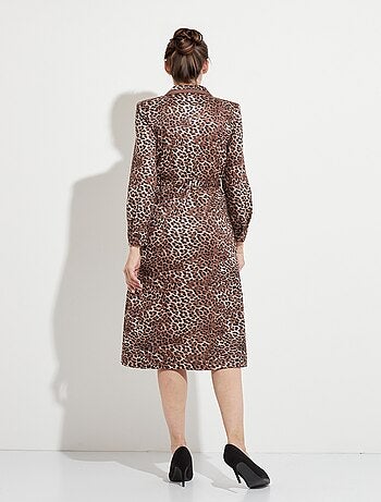Robe mi longue col tailleur imprimé léopard