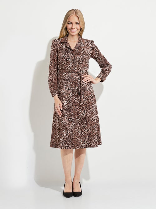 Robe mi longue col tailleur imprimé léopard - Kiabi