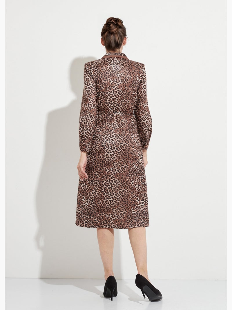 Robe mi longue col tailleur imprimé léopard Marron - Kiabi