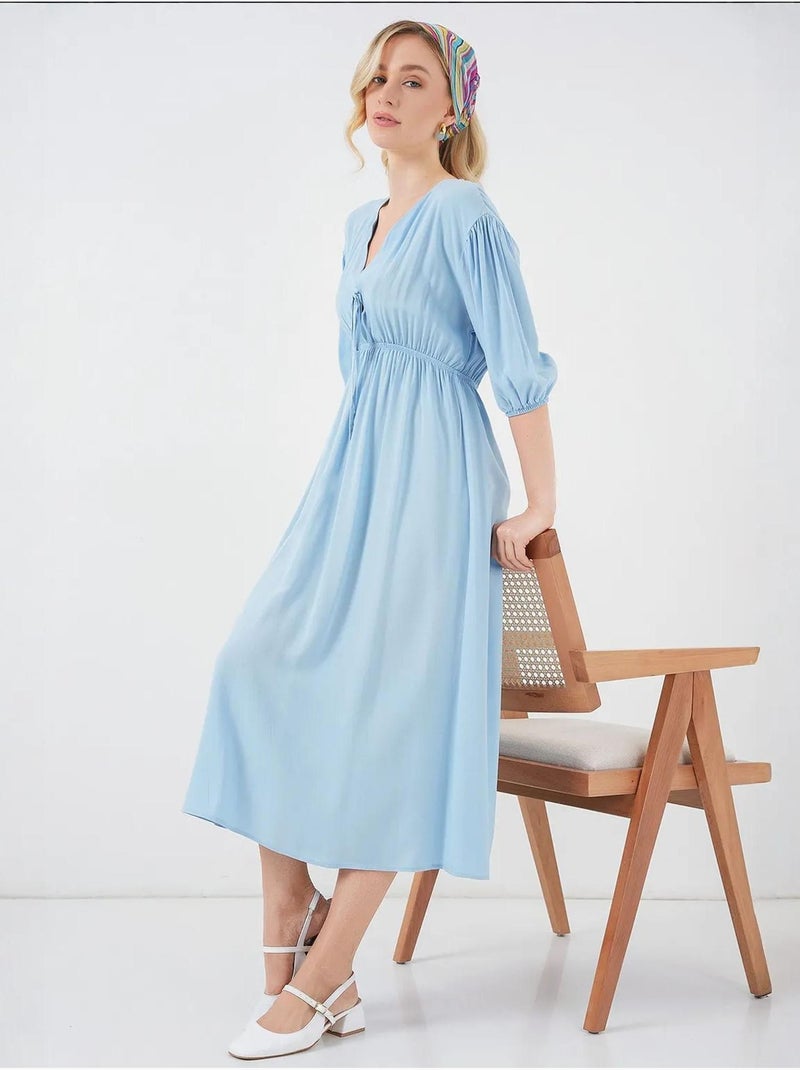 Robe mi-longue coupe a avec col en v et détails de reliure bdart Bleu clair - Kiabi