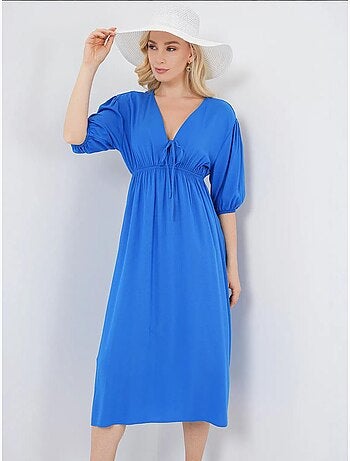 Robe mi-longue coupe a avec col en v et détails de reliure bdart