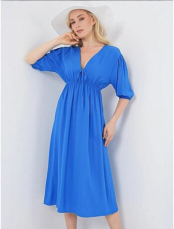 Robe mi-longue coupe a avec col en v et détails de reliure bdart
