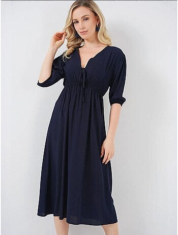 Robe mi-longue coupe a avec col en v et détails de reliure bdart
