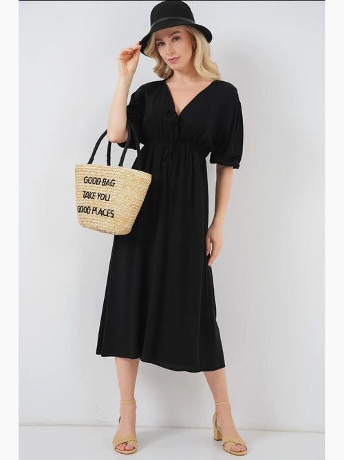 Robe mi-longue coupe a avec col en v et détails de reliure bdart - Kiabi