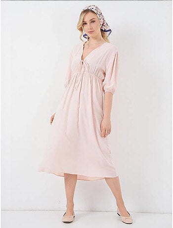 Robe mi-longue coupe a avec col en v et détails de reliure bdart