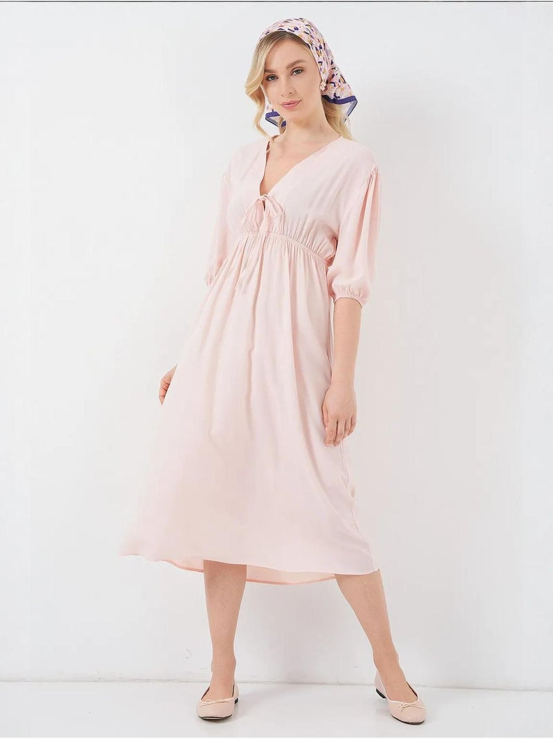 Robe mi-longue coupe a avec col en v et détails de reliure bdart Rose pâle - Kiabi