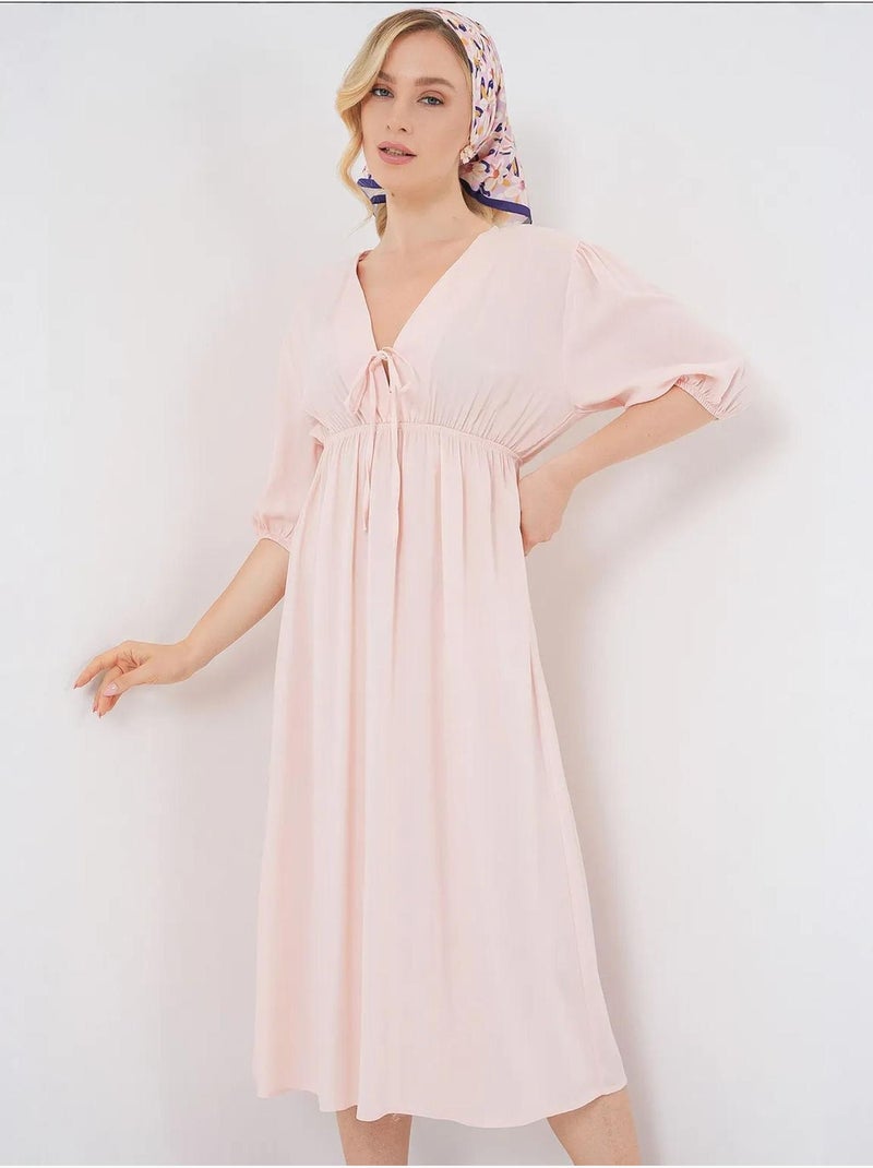 Robe mi-longue coupe a avec col en v et détails de reliure bdart Rose pâle - Kiabi