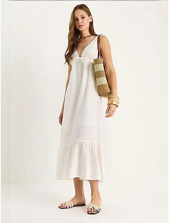 Robe mi-longue coupe a avec col en v et détails de reliure lucci