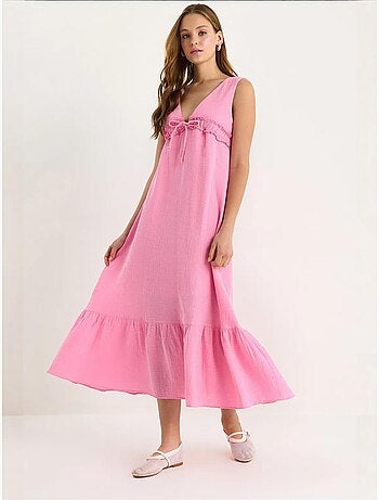 Robe mi-longue coupe a avec col en v et détails de reliure lucci