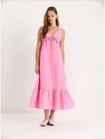 Robe mi-longue coupe a avec col en v et détails de reliure lucci