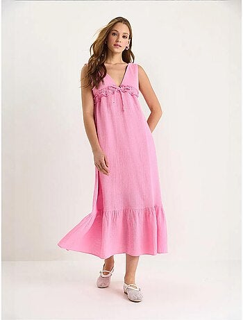 Robe mi-longue coupe a avec col en v et détails de reliure lucci
