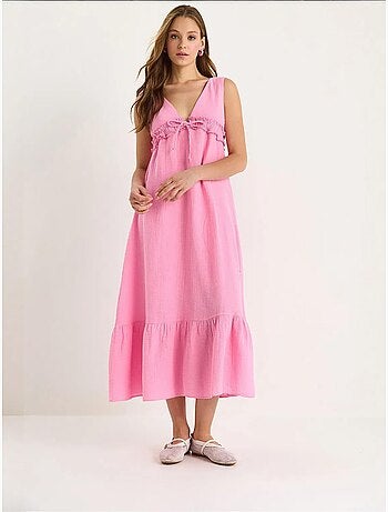 Robe mi-longue coupe a avec col en v et détails de reliure lucci