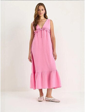 Robe mi-longue coupe a avec col en v et détails de reliure lucci