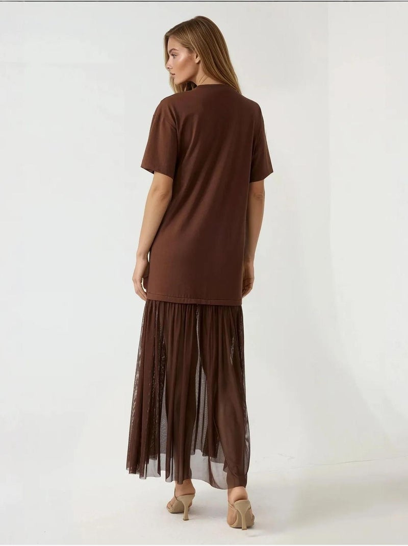 Robe mi-longue coupe confortable avec jupe en tulle collection pika Marron foncé - Kiabi