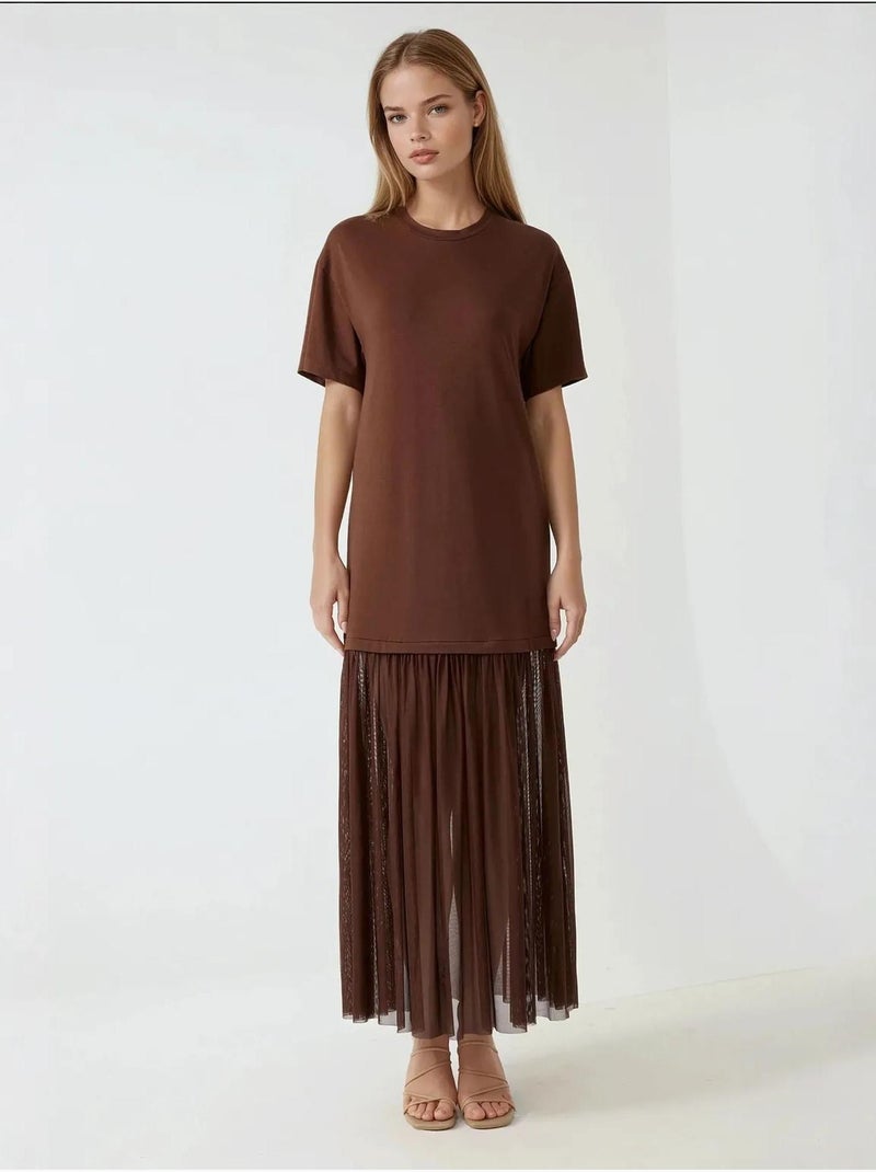 Robe mi-longue coupe confortable avec jupe en tulle collection pika Marron foncé - Kiabi