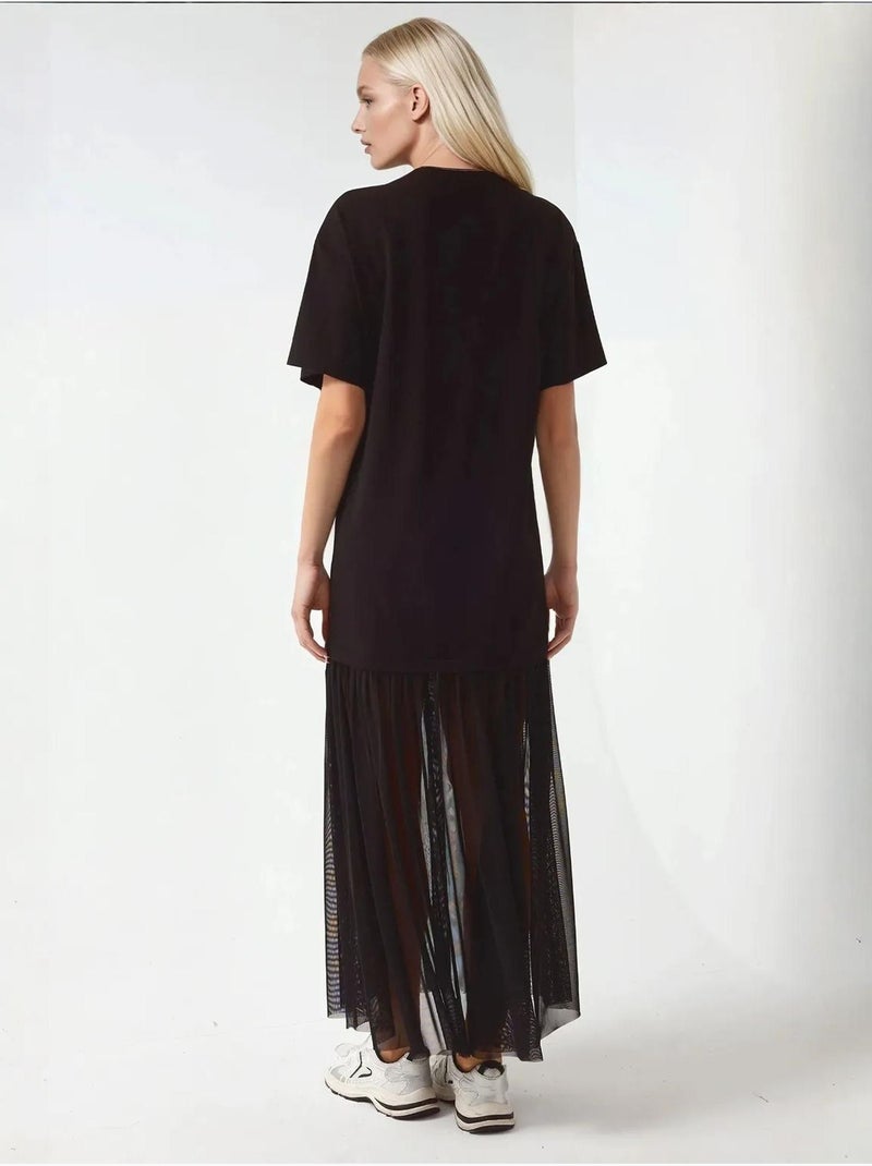 Robe mi-longue coupe confortable avec jupe en tulle collection pika Noir - Kiabi