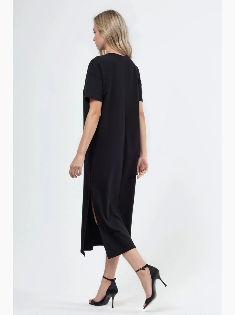 Robe mi-longue coupe décontractée à col ras du cou hiccup Noir - Kiabi