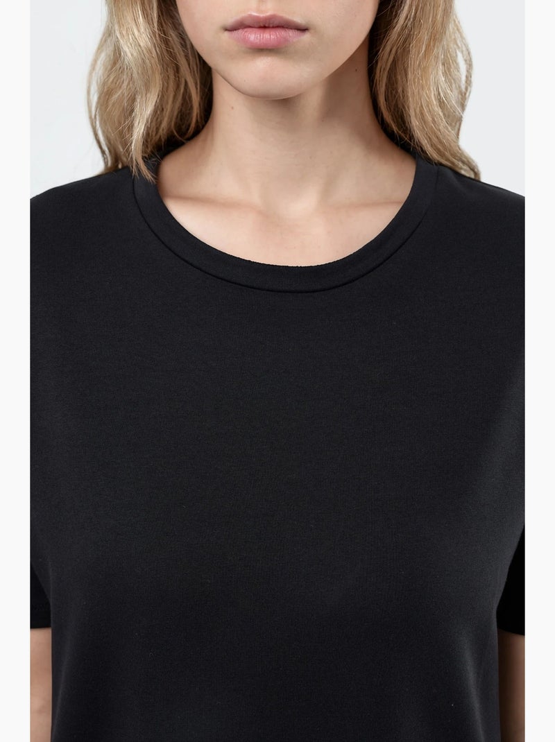 Robe mi-longue coupe décontractée à col ras du cou hiccup Noir - Kiabi