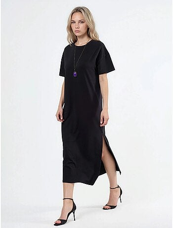 Robe mi-longue coupe décontractée à col ras du cou