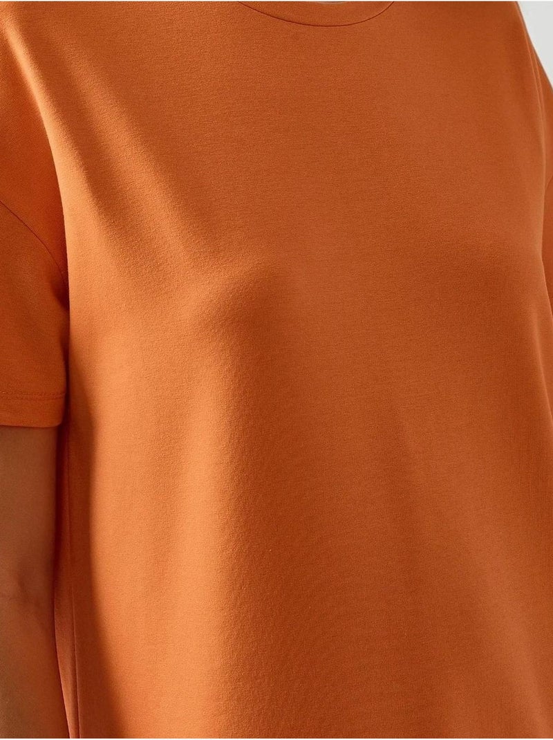 Robe mi-longue coupe décontractée à col ras du cou Orange clair - Kiabi