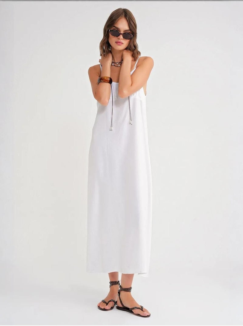 Robe mi-longue décontractée avec col carré et détails à volants mixray Blanc - Kiabi