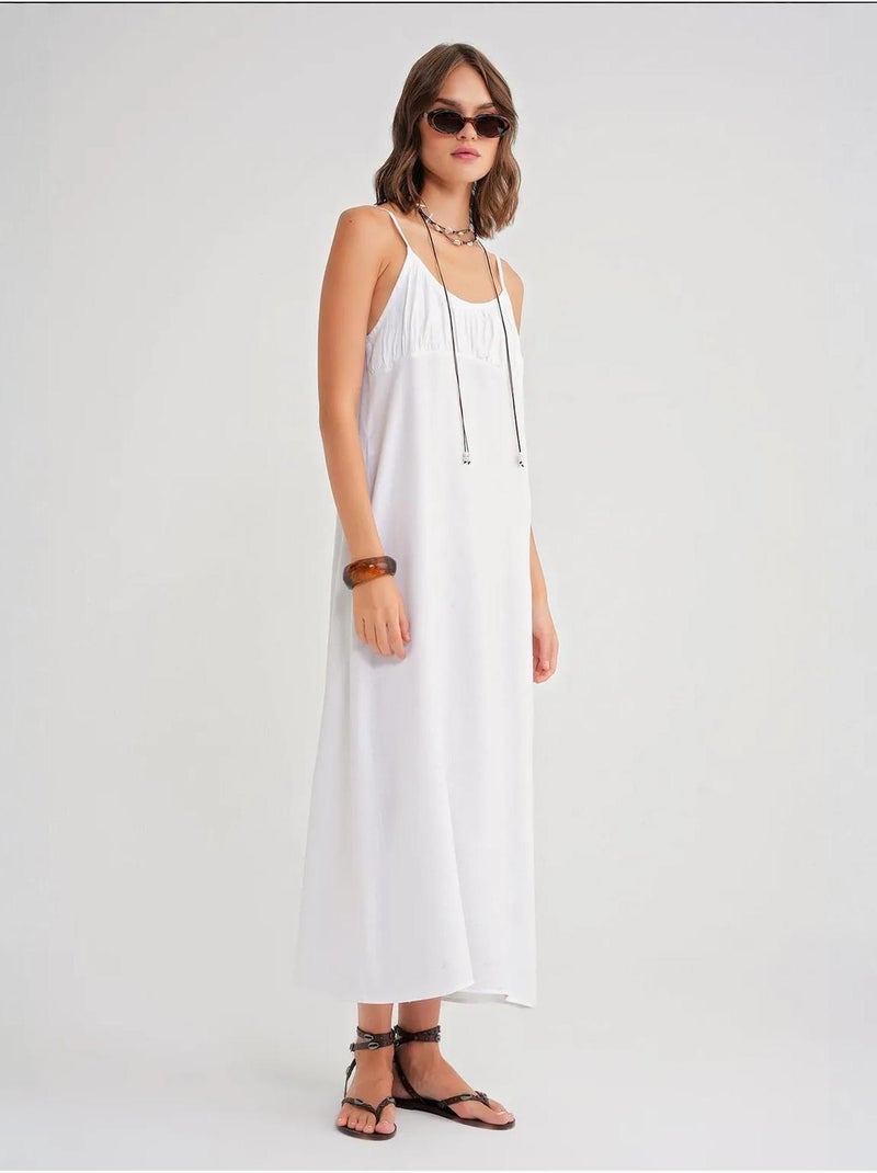 Robe mi-longue décontractée avec col carré et détails à volants mixray Blanc - Kiabi