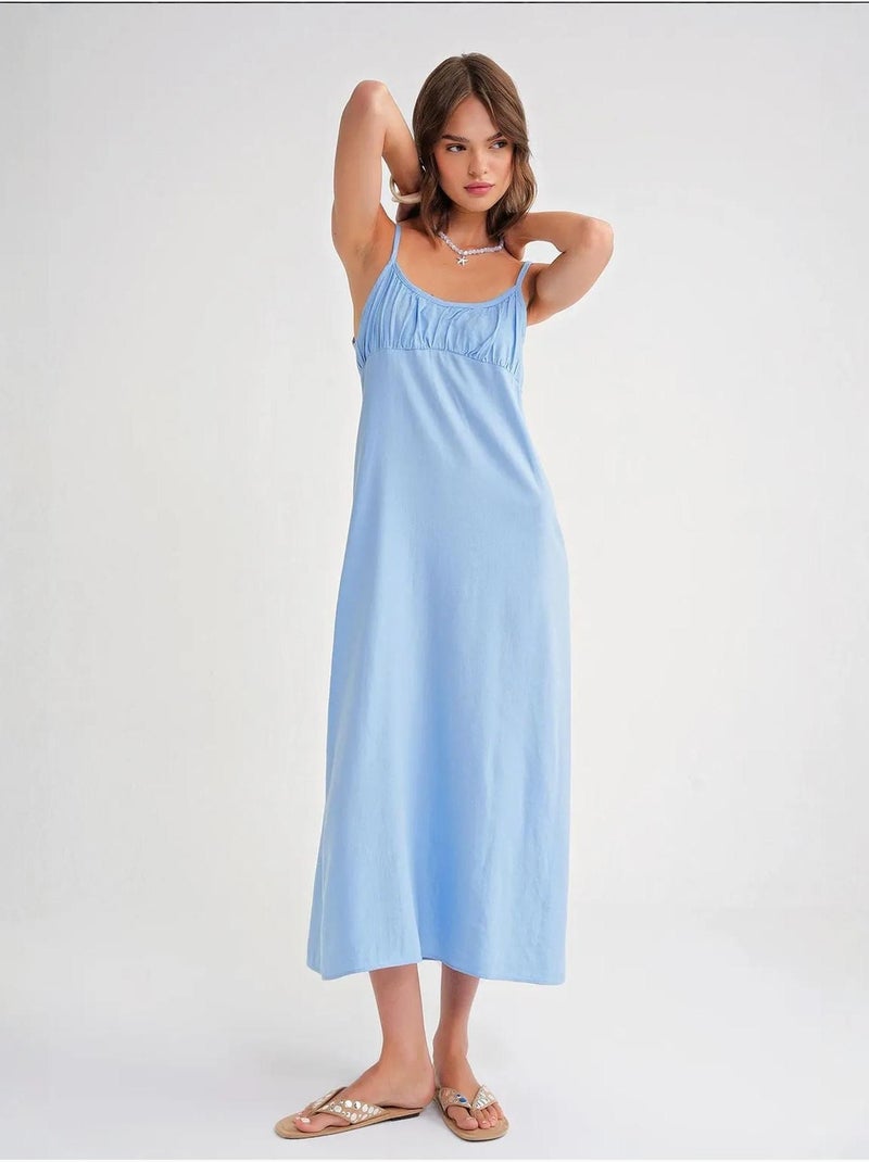 Robe mi-longue décontractée avec col carré et détails à volants mixray Bleu ciel - Kiabi
