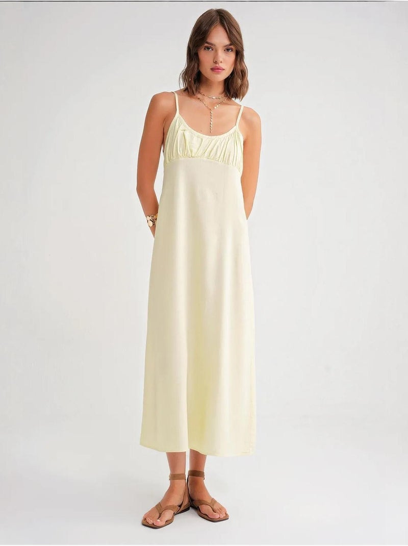 Robe mi-longue décontractée avec col carré et détails à volants mixray Jaune citron - Kiabi