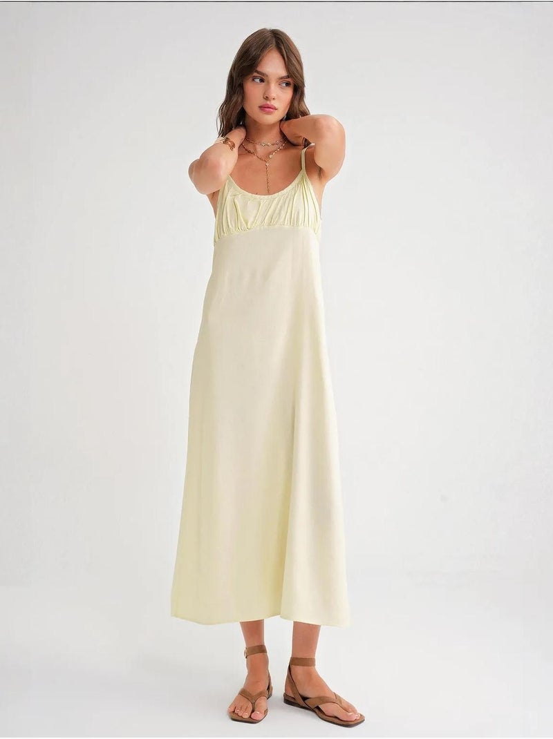Robe mi-longue décontractée avec col carré et détails à volants mixray Jaune citron - Kiabi