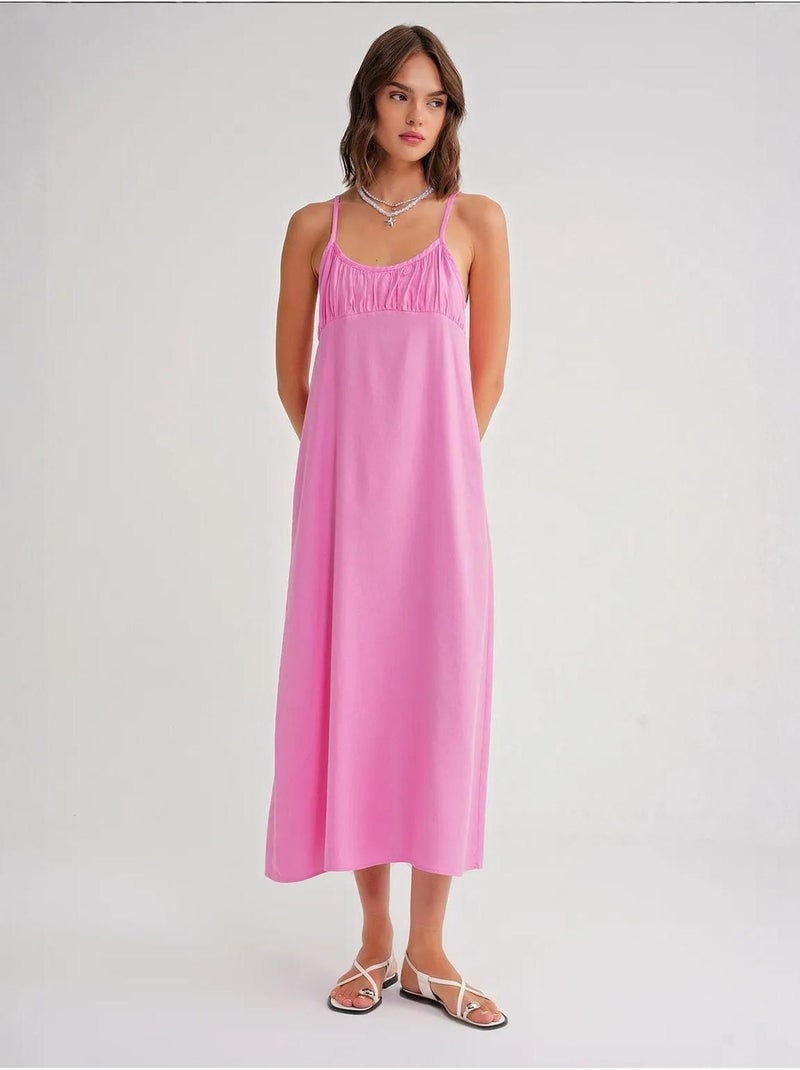Robe mi-longue décontractée avec col carré et détails à volants mixray Rose pâle - Kiabi