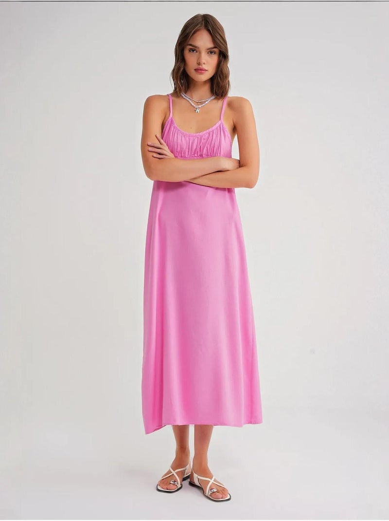 Robe mi-longue décontractée avec col carré et détails à volants mixray Rose pâle - Kiabi