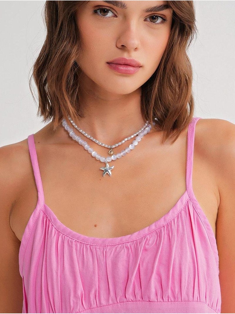 Robe mi-longue décontractée avec col carré et détails à volants mixray Rose pâle - Kiabi