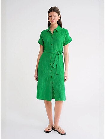 Robe mi-longue décontractée avec col chemise et fermeture à boutons mixray