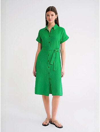 Robe mi-longue décontractée avec col chemise et fermeture à boutons mixray