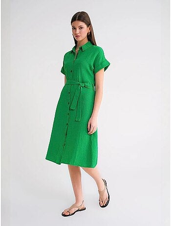 Robe mi-longue décontractée avec col chemise et fermeture à boutons mixray