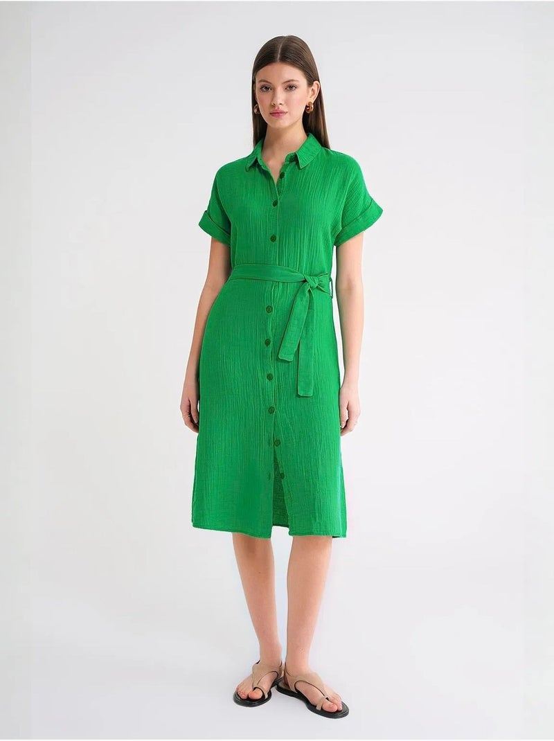 Robe mi-longue décontractée avec col chemise et fermeture à boutons mixray Vert émeraude - Kiabi