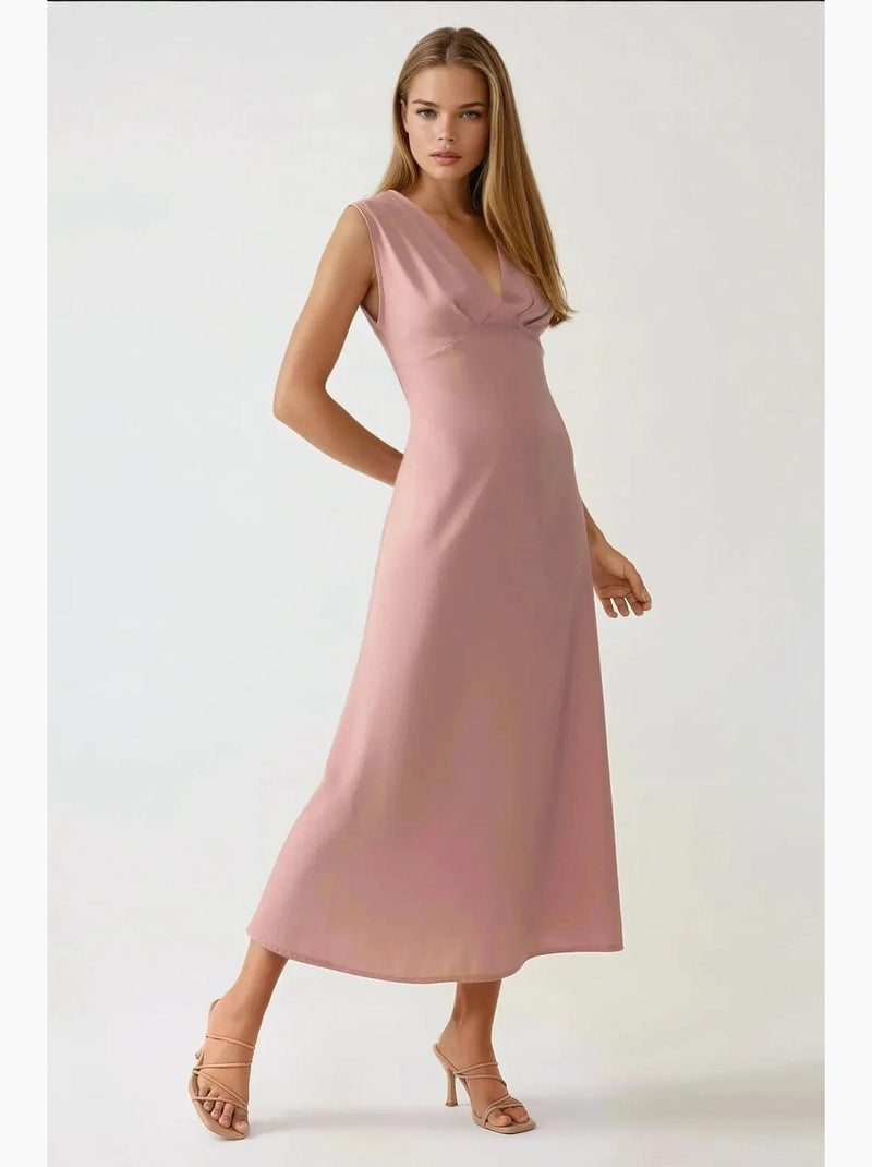 Robe mi-longue douce au toucher et col en v hiccup Rose dragée - Kiabi