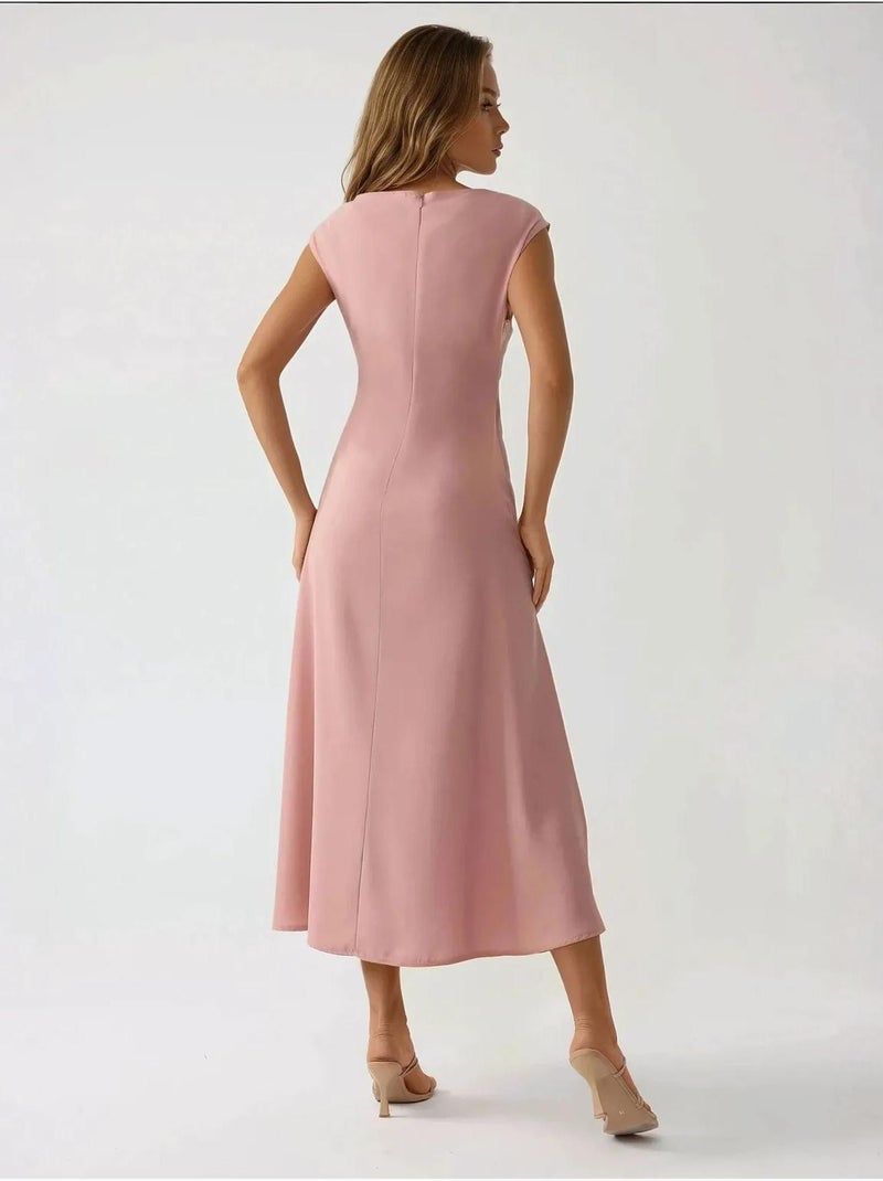 Robe mi-longue douce au toucher et col en V Rose dragée - Kiabi