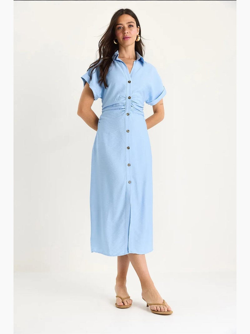 Robe mi-longue drapée sur les côtés avec col en v lucci Bleu ciel - Kiabi