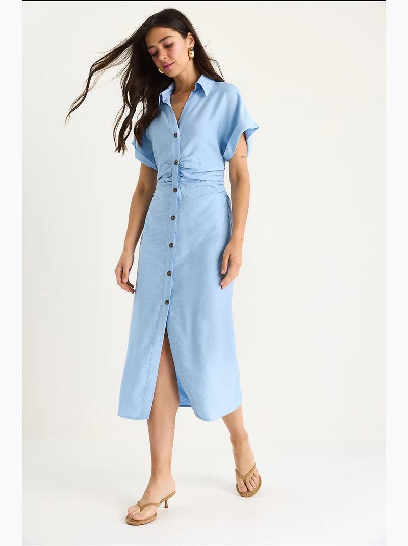 Robe mi-longue drapée sur les côtés avec col en v lucci Bleu ciel - Kiabi