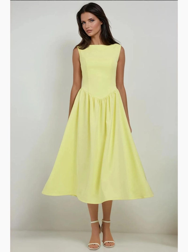 Robe mi-longue en a à col ras du cou hiccup Jaune citron - Kiabi