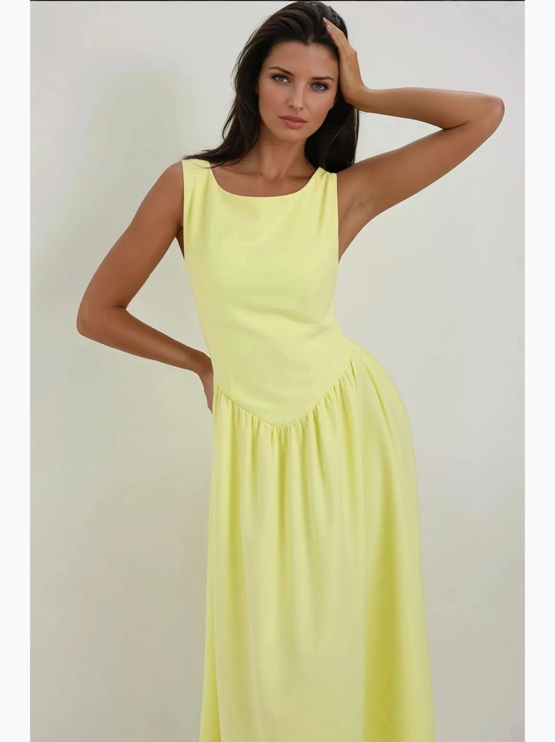 Robe mi-longue en a à col ras du cou hiccup Jaune citron - Kiabi