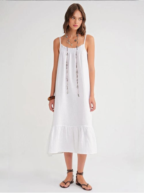 Robe mi-longue en coton avec détails à volants mixray - Kiabi Robe mi-longue en coton avec détails à volants mixray - Kiabi