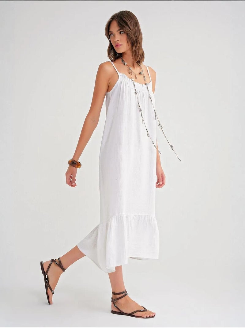 Robe mi-longue en coton avec détails à volants mixray Blanc - Kiabi