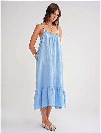 Robe mi-longue en coton avec détails à volants mixray
