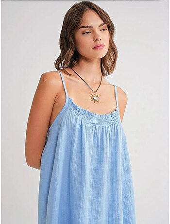 Robe mi-longue en coton avec détails à volants mixray