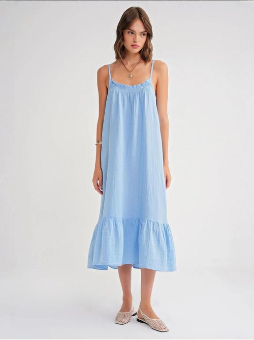 Robe mi-longue en coton avec détails à volants mixray - Kiabi Robe mi-longue en coton avec détails à volants mixray - Kiabi